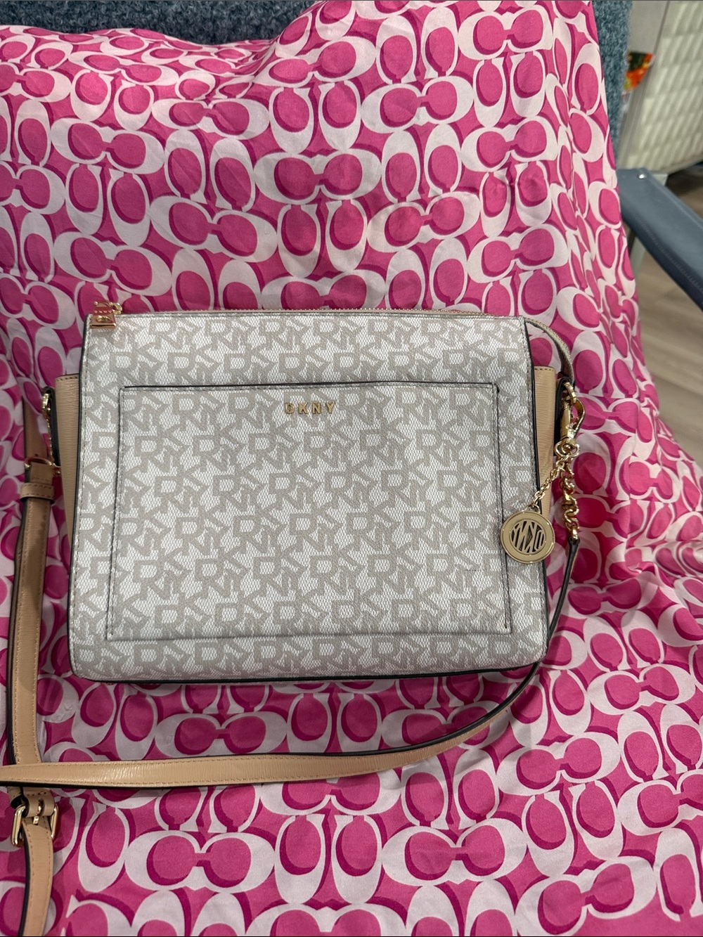 DKNY Neutral Logo Crossbody with Gold Charm